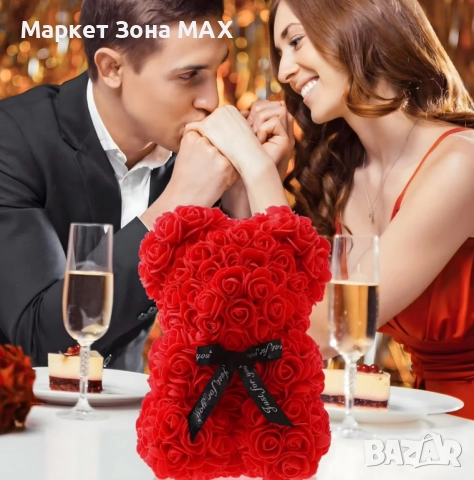 Плюшено мече с LED рози - подарък за мама, момиче, баба - комплект вечни рози 25 см, снимка 4 - Подаръци за жени - 52950421