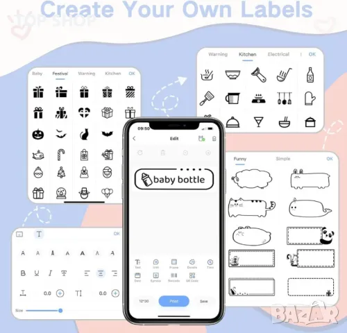 CLABEL 520B принтер за етикети, преносим,Bluetooth,iOS Android, снимка 2 - Друга електроника - 49106175