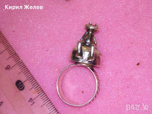 СТАРИНЕН СКЪПОЦЕНЕН СРЕБЪРЕН ПРЪСТЕН УНИКАТ Англия ВИСОКА ПРОБА СРЕБРО ЦИТРИН и СРЕБЪРНА ЖАБКА 31210, снимка 5 - Антикварни и старинни предмети - 44315570