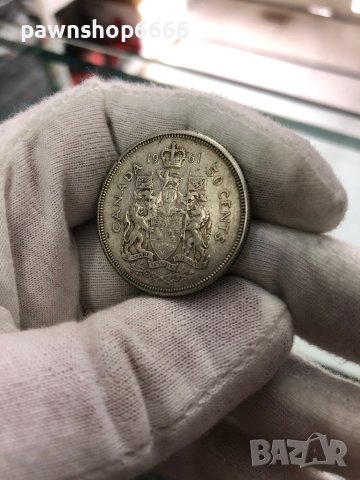 Сребърна монета Канада 50 цента, 1961, снимка 6 - Нумизматика и бонистика - 40503617