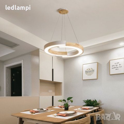 LED Полилей 32W Бял и Дърво, снимка 7 - Полилеи - 42640952