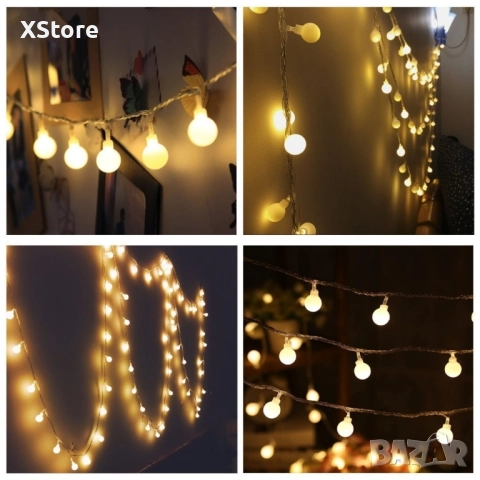 Соларно коледно LED осветление, 60 броя, 6 метра