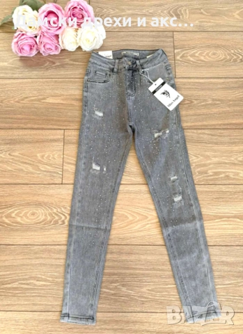 Дамски сиви дънки с камъчета , снимка 2 - Дънки - 53142731