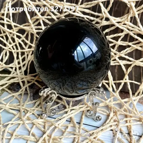 Елегантна Черна Кристална Топка с метална стойка в сребрист цвят,Фенг Шуй, снимка 6 - Декорация за дома - 48256477