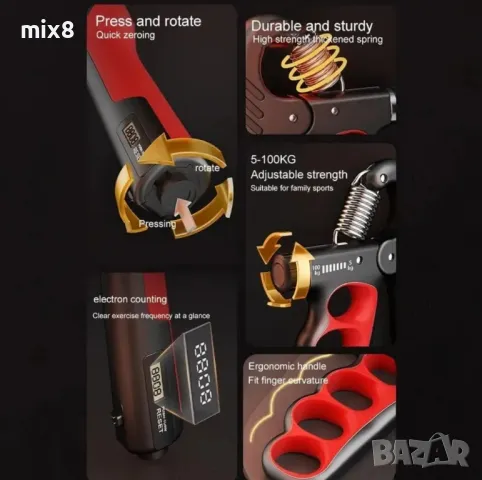 Ръкохватка за тренировка на предмишница 5 - 100 кг. с брояч , снимка 3 - Фитнес уреди - 47930476