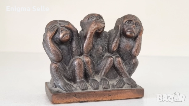 Скулптура, статуетка на три мъдри маймуни , снимка 2 - Антикварни и старинни предмети - 52606844