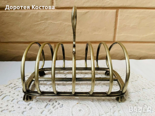 Красива посребрена поставка за 6 филийки от Англия, снимка 8 - Антикварни и старинни предмети - 53291174