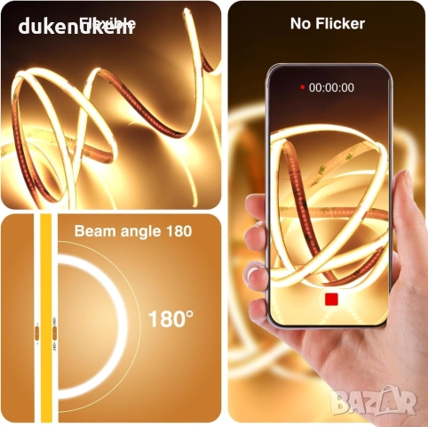 COB LED лента 2 м топло бяла 2700K с дистанционно, снимка 5 - Лед осветление - 51603332