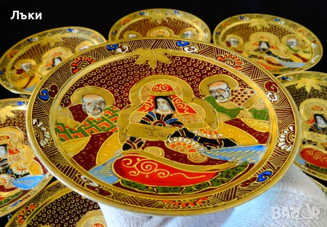 Чиния японски костен порцелан Satsuma,злато. , снимка 3 - Антикварни и старинни предмети - 51659982