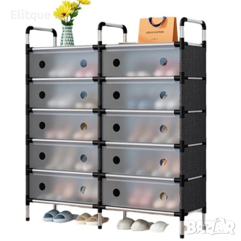 Многоетажен шкаф за обувки с прозоречни врати и голям капацитет, снимка 3 - Шкафове - 53256136