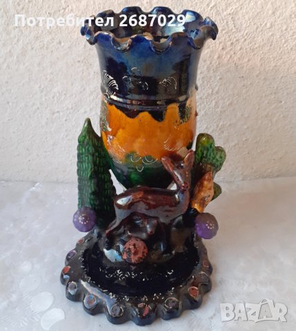 Голяма стара красива керамична ваза бонбониера със сърна, снимка 5 - Статуетки - 34871280