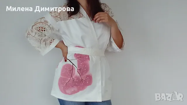 Ръчно рисувано сатенирано кимоно , снимка 3 - Сака - 48960616