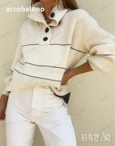 Дамски плетен ежедневен пуловер с копчета , снимка 3 - Блузи с дълъг ръкав и пуловери - 42263424