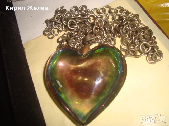 СТАР СЪРЦЕВИДЕН ВИНТИДЖ МЕДАЛЬОН КОЛИЕ ЦВЕТЕН КРИСТАЛ БРОНЗ ВЕРИЖКА МНОГО КРАСИВО КОЛИЕ 24791, снимка 9 - Колиета, медальони, синджири - 34507773