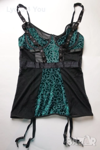 75-80B черна тюлена нощничка със зелен леопардов принт