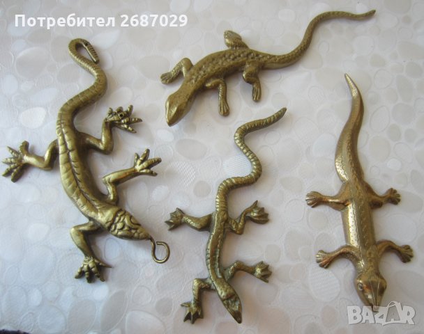 4 бр колекция гущер саламандър влечуго рептилия месинг бронз метал, снимка 1 - Статуетки - 29741896
