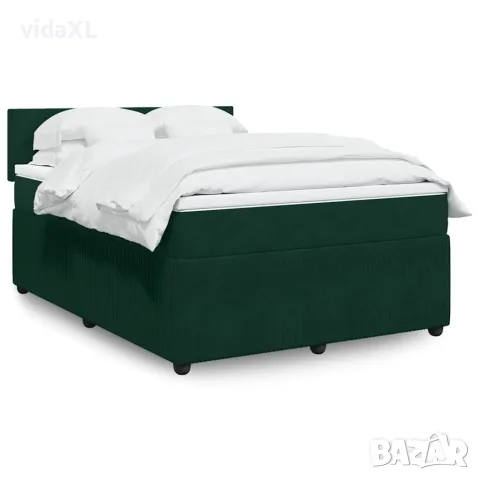 vidaXL Боксспринг легло с матрак, зелена, 140x190 см, кадифе, снимка 2 - Спални и легла - 56146925