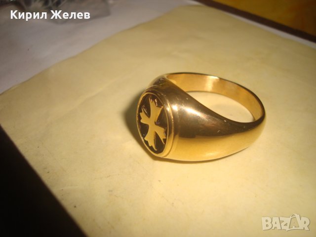 СТОМАНЕН ПОЗЛАТЕН с КРЪСТ МОДЕН КРАСИВ СТИЛЕН ПРЪСТЕН 25024, снимка 3 - Пръстени - 34552458