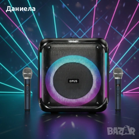 Караоке тонколона с Bluetooth, дистанционно управление и 2 безжични микрофона,, снимка 3 - Тонколони - 53196569