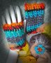 Ажурни плетени ръкавици с брошка, меланж, снимка 1 - Ръкавици - 30965190