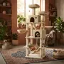 Драскалка за котки Beige 206 см – XXL катерушка с 2 къщички, хамак и площадки, снимка 5
