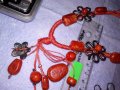ЧЕРВЕН КОРАЛ АРТ КОМПЛЕКТ КОЛИЕ ОБЕЦИ и ГРИВНА с ПОСРЕБРЕНИ ФЛОРАЛНИ АЖУРНИ ЕЛЕМЕНТИ 34702, снимка 9