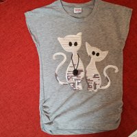 Блузка с котенца от сребристи пайети, снимка 2 - Детски Блузи и туники - 30496542