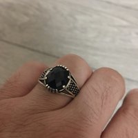 Мъжки сребърен пръстен нов тъмно син камък, снимка 1 - Пръстени - 39446261
