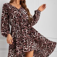 Дамска рокля с леопардов десен и асиметрична кройка, снимка 2 - Рокли - 40544146