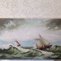 Картина "Буря в морето" - маслени бои на платно - 60/40см, снимка 5 - Антикварни и старинни предмети - 39013213