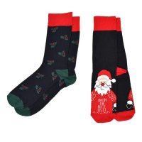 2 чифта Мъжки Коледни чорапи с Дядо Коледа, Черни, 41-46н, снимка 1 - Мъжки чорапи - 42764141