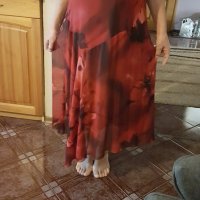 Яркочервена копринена рокля, снимка 6 - Рокли - 38779729