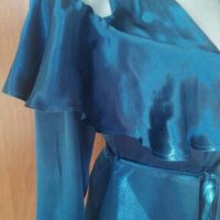 Синя рокля  "MANGO", от сатен 🍀Промоция 🍀❤S,S/M❤🍀арт.4398, снимка 2 - Рокли - 37429077