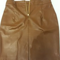 SLN R :маркова тютюнев цвят кожена къса сексапилна и впечатляваща пола ,със златен цип отзад и цепка, снимка 10 - Поли - 37423559