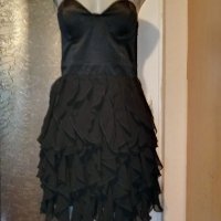 Черна парти рокля с волани - сатен и шифон 🍀♥️М(38)♥️🍀арт.4448 , снимка 1 - Рокли - 37646569