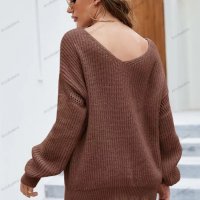 Дамски моден пуловер с джоб с V-образно деколте, 2цвята - 023, снимка 13 - Блузи с дълъг ръкав и пуловери - 38989095