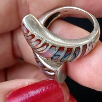 Стар турски пръстен със парчета естествен кралски седеф (реставриран) проба 925 , снимка 3 - Пръстени - 30033831