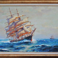 "Ноктюрно", морски пейзаж с платноход, картина, снимка 16 - Картини - 32552126