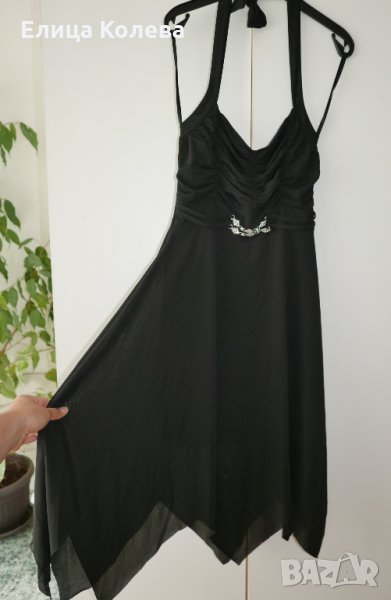 Асиметрична черна рокля с камъни, снимка 1