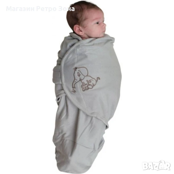 Bo Jungle: Пелена за повиване от 100% памук (за тегло до 10кг) - Elephant, снимка 1