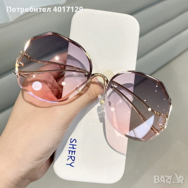 Дамски полигонални слънчеви очила без рамки + калъфче. Цвят на стъклата: син с розово, снимка 1