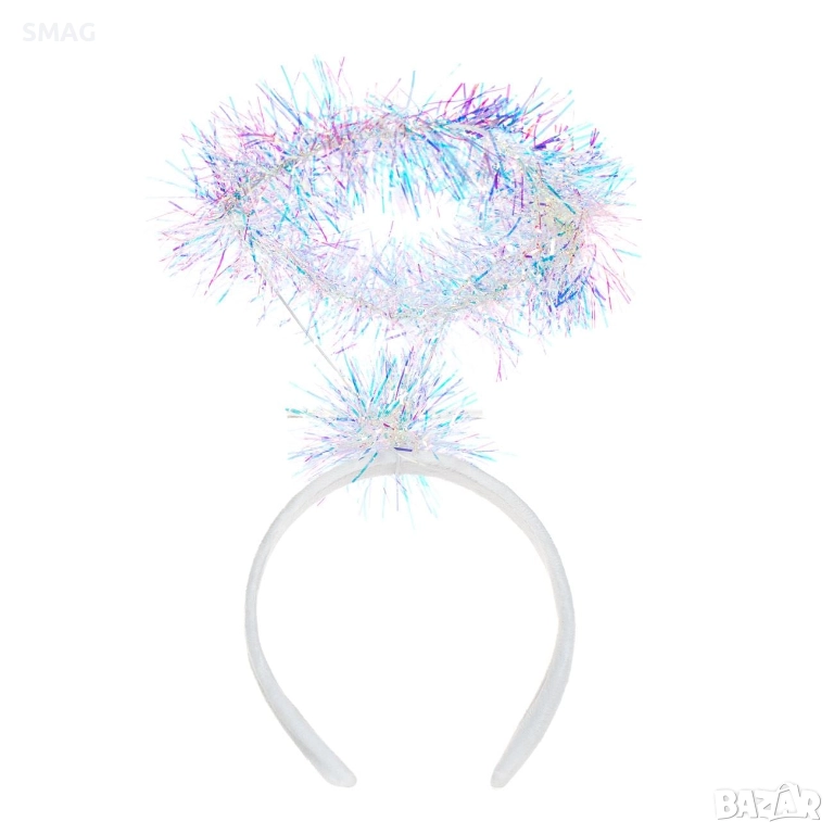 Коледна бяла кадифена диадема с ореол Tinsel_1227255, снимка 1