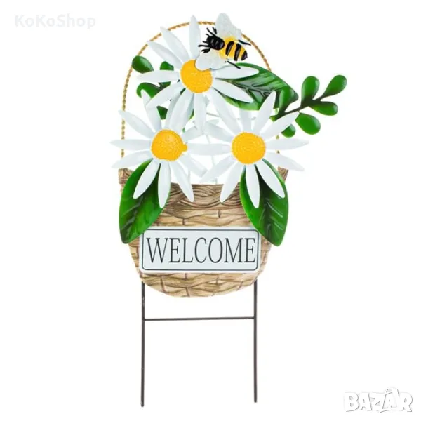 Градинска декорация "Welcome"-28x6x55 см./метална градинска декорация/декорация за градина, снимка 1
