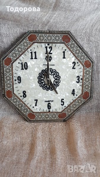 Стенен часовник със седеф и интарзия.Диагонал- 38 см., снимка 1