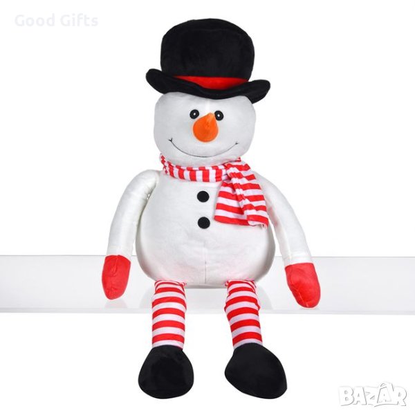 Коледна плюшена играчка Снежен човек с дълги раирани крака, 65 см, снимка 1