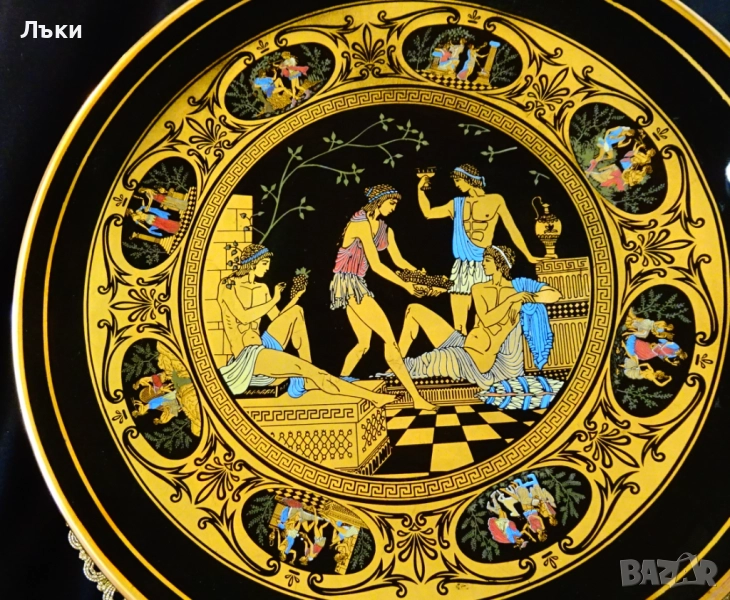Гръцка порцеланова чиния,Богове,24 k злато,29 см., снимка 1
