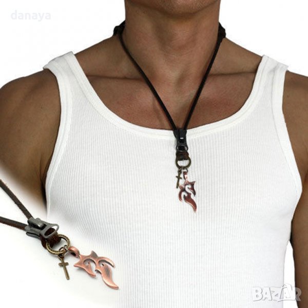 3297 Мъжки медальон с висулка пламък кръст халка и цип, снимка 1
