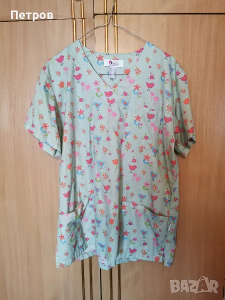 Медицинско облекло,туника-горно .Бархет резида и шарки., снимка 1