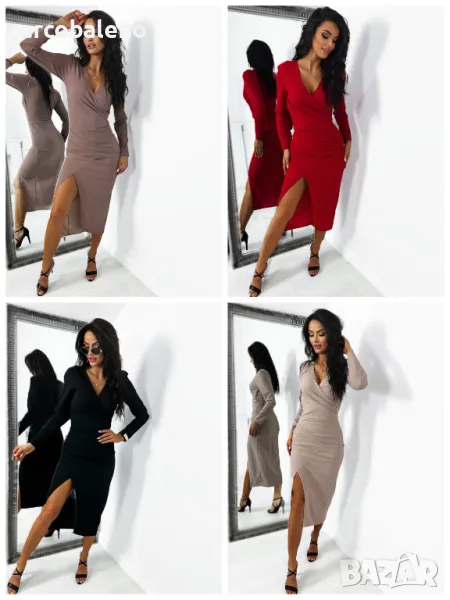 Среднощна дамска миди рокля, 4цвята , снимка 1