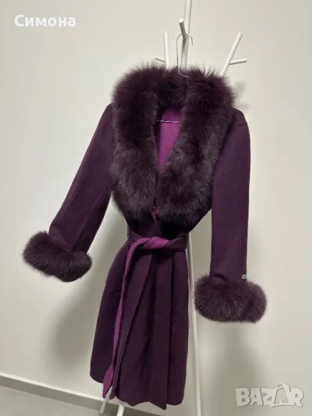 Естествен косъм лисица естествена вълна палто от алпака лилаво, снимка 1